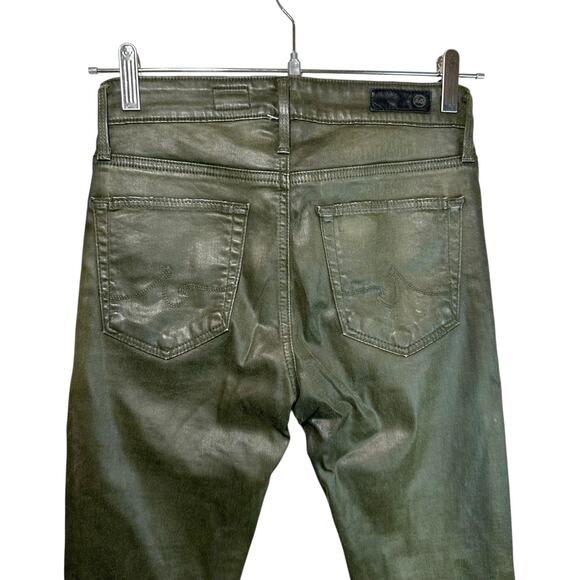 Adriano Goldschmied Farrah Faux Leather Skinny Ankle Coated Jeans Green 24R USA - Picture 5 of 12